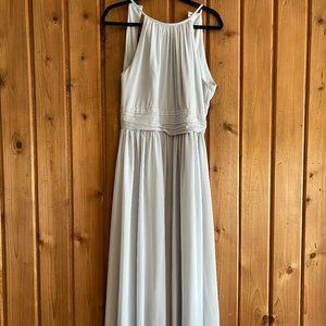 Levkoff Chiffon Empire Waist Light Grey Gown